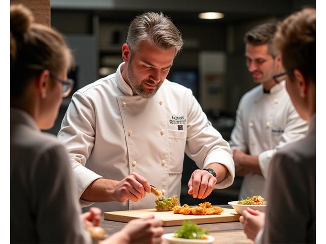 A celebrity chef teaching an exclusive cooking class to a small group.