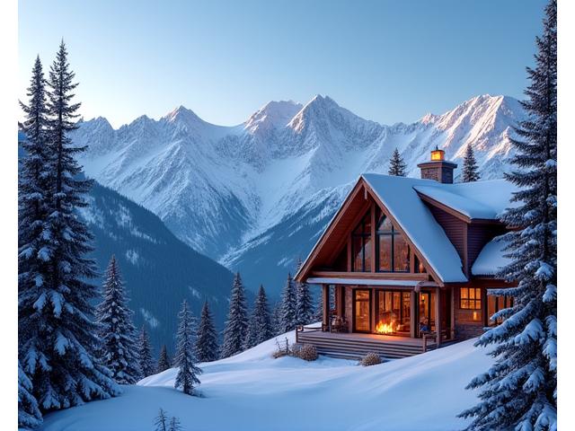 Chic alpine lodge nestled in snow-capped mountains